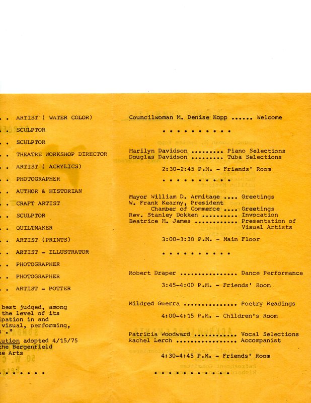 Bergenfield Council for the Arts Reception program, Oct. 19, 1975 P3.jpg