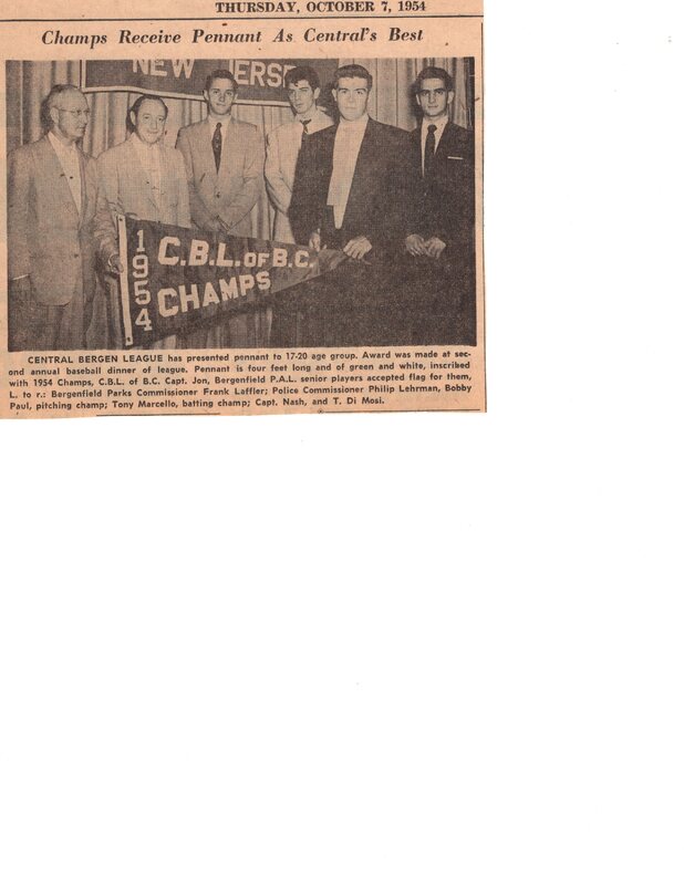 Champs Receive Pennant as Centrals Best newspaper clipping Oct 7 1954.jpg