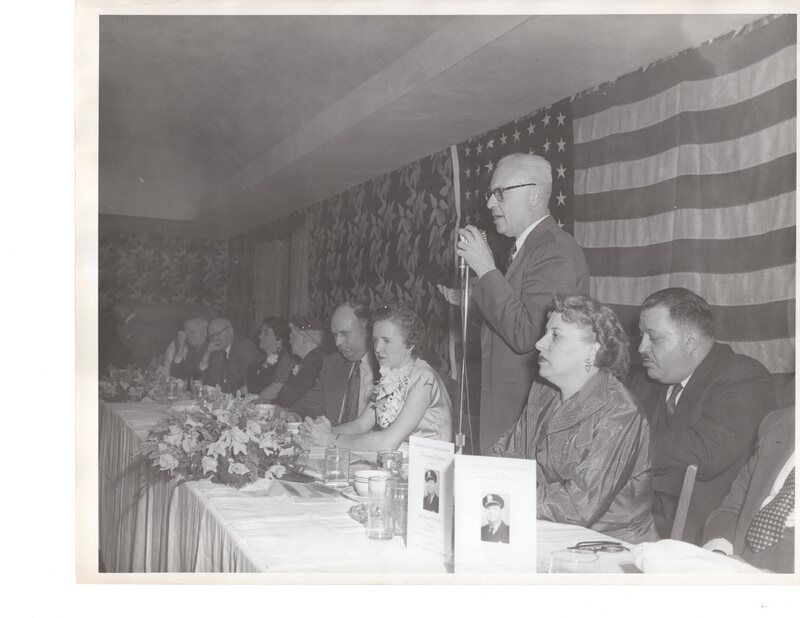 1 black and white photograph 8 x 10 Mayor Henry Theis retirement dinner for Chief Vehrkens Feb 28 1953.jpg