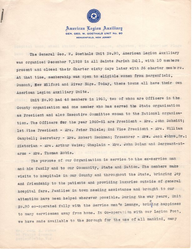 General Geo W Goethals Unit No 90 American Legion Auxiliary history typewritten Sept 30 1960 3.jpg