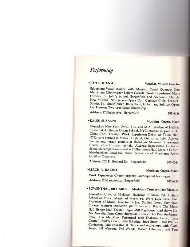 “Artists in Residence” booklet listing of performing, visual, crafts and literary artists in Bergenfield, 1977 P7.jpg