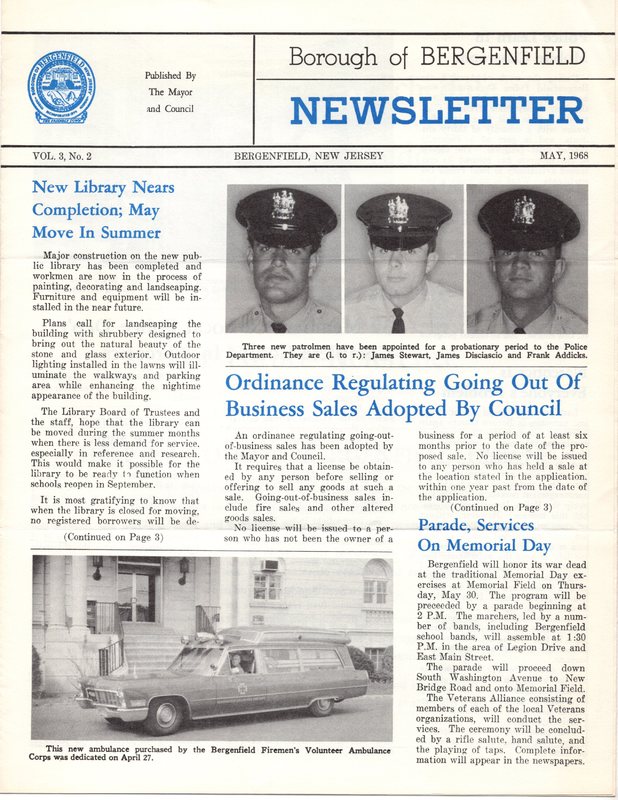 Bergenfield Newsletter Vol.3 No.2 May 1968 1.jpg