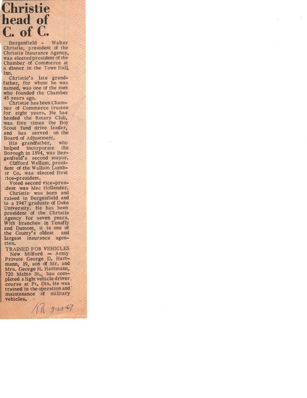 Christie Head of C of C Times Review newspaper clipping March 3 1967.jpg