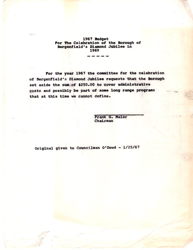 Cover letter 1967 Budget for the Celebration of the Borough of Bergenfield Diamond Jubilee in 1969.jpg