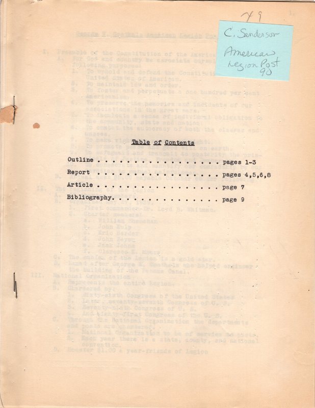 George W Goethals American Legion Post 90 paper 9 pages includes outline report article and bibliography 1.jpg