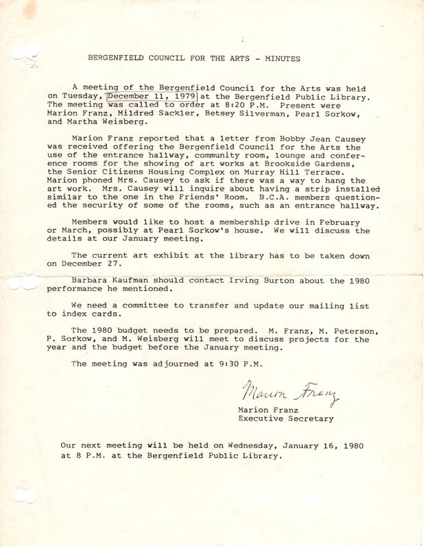 Bergenfield Council for the Arts minutes December 11 1979.jpg