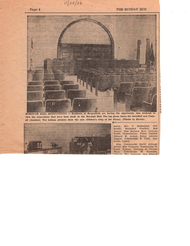 Bergenfield Boro Hall Open Today to Public newspaper clipping The Sunday Sun Nov 28 1956 P1 top.jpg
