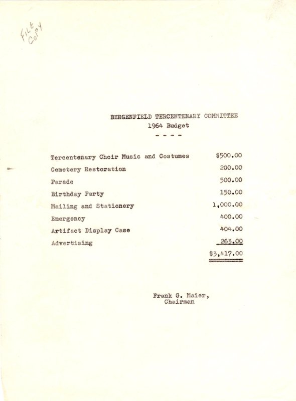 Bergenfield Tercentenary Committee 1964 Budget.jpg