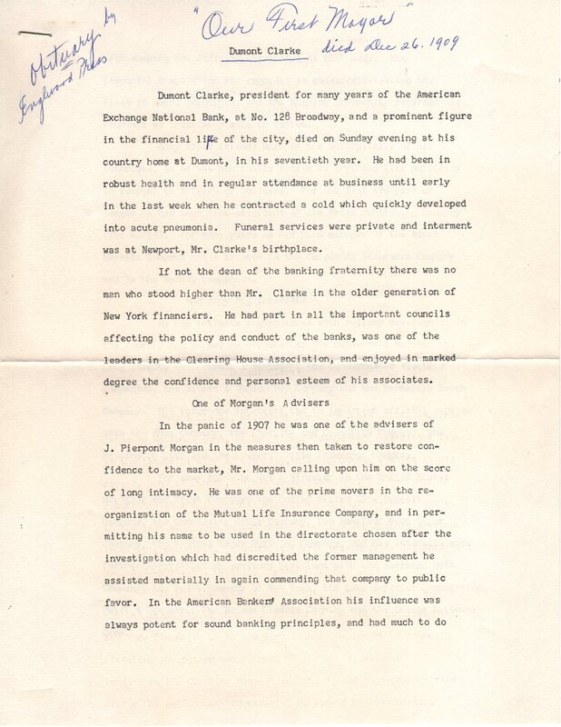 Dumont Clarke Our First Mayor obituary from the Englewood Press Dec 26 1909 1.jpg