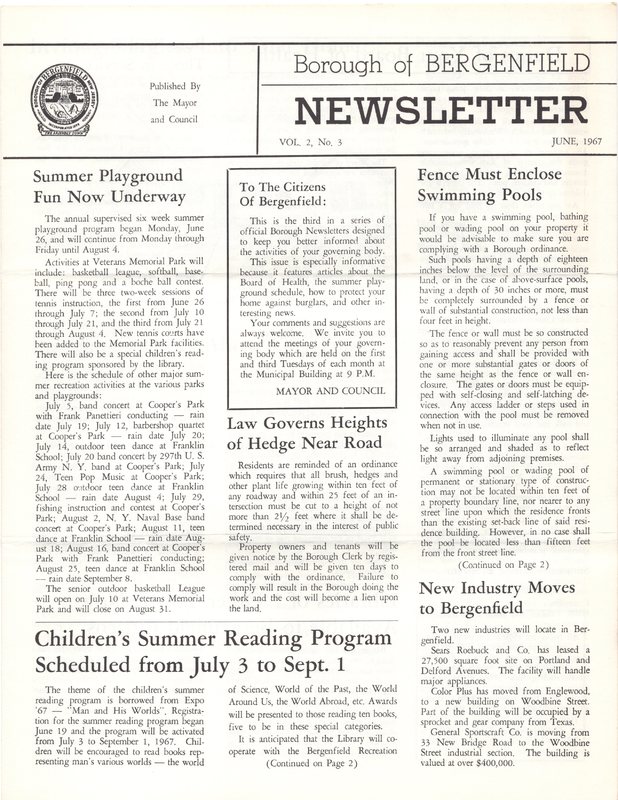 Bergenfield Newsletter Vol.2 No.3 June 1967 1.jpg