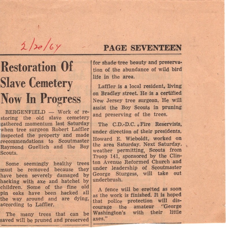 Restoration of Slave Cemetery Now in Progress newspaper clipping February 20 1964.jpg
