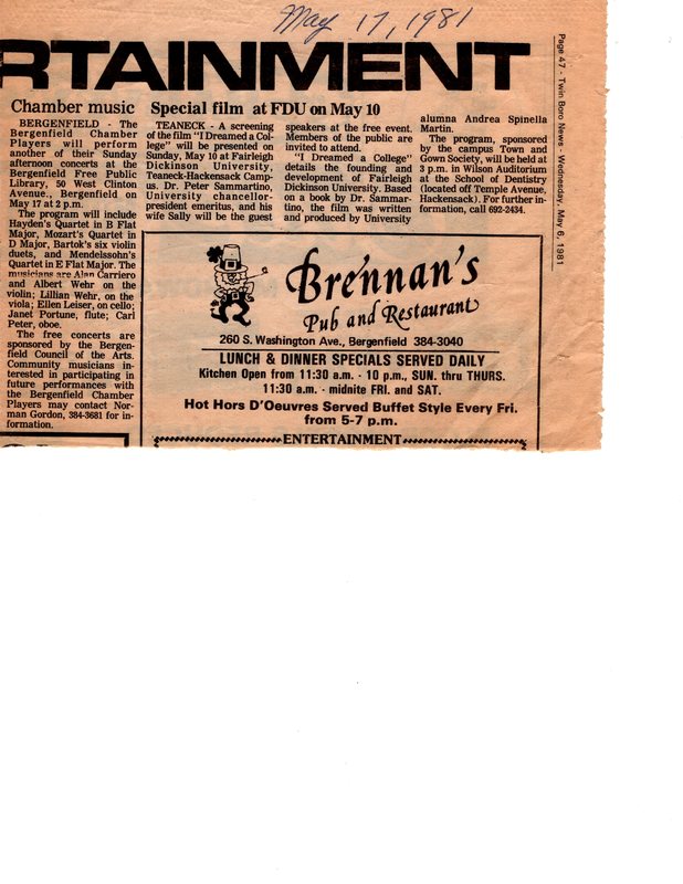 Chamber Music newspaper clipping Twin Boro News May 17 1981.jpg