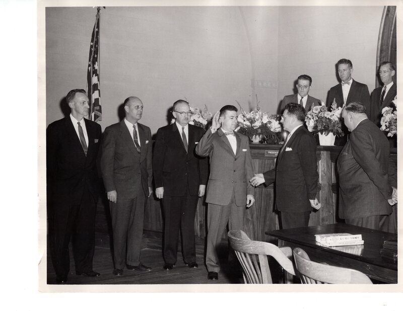 1 black and white photograph 8 x 10 Swearing in Patrolman Joseph DeTourney 1958 1.jpg