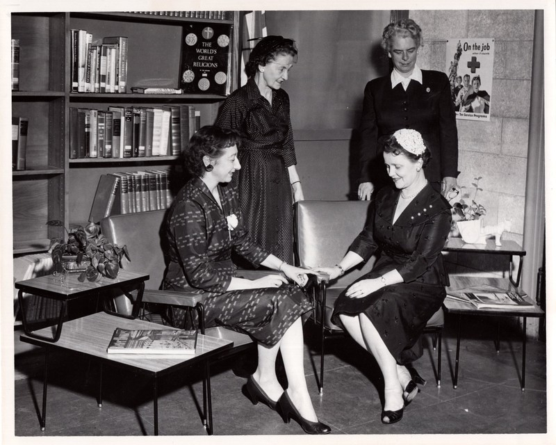 1 black and white photograph 8 x 10 Presentation of chairs and end tables by members of the Contemporary Womans Club April 9 1957.jpg