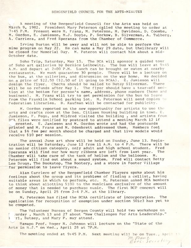 Bergenfield Council for the Arts minutes March 9 1982.jpg