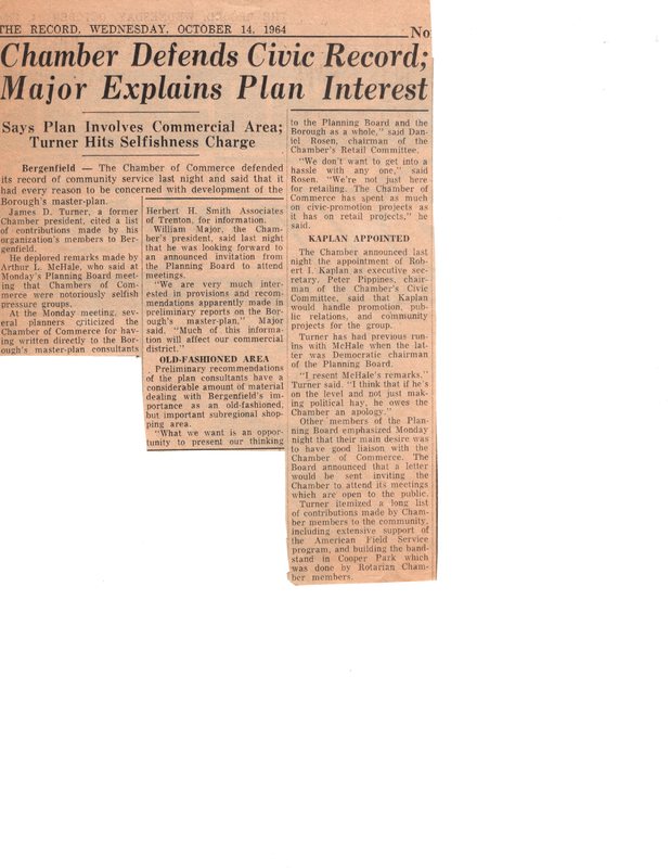 Chamber Defends Civic Record Major Explains Plan Interest The Record newspaper clipping October 14 1964.jpg