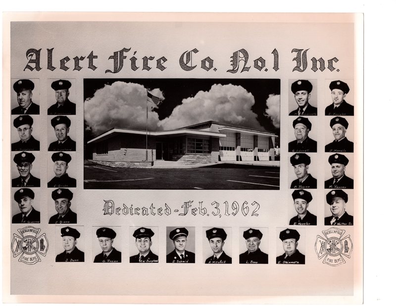 1 black and white photograph (8x10) Alert Fire. Co. No. 1, Inc. (fire company memebrs and new facilit pictured, Feb. 3, 1962.jpg