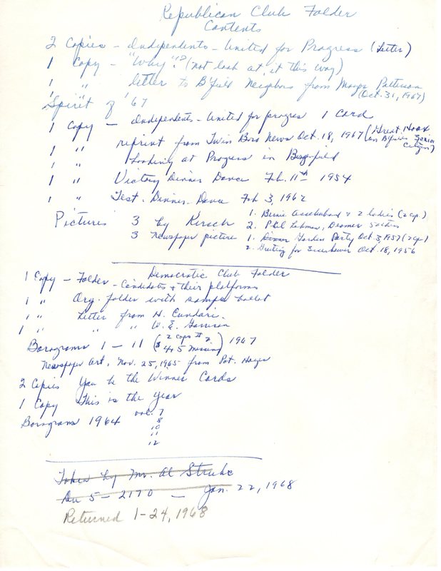 Handwritten List of Republican Club Folder Contents Jan 1968.jpg