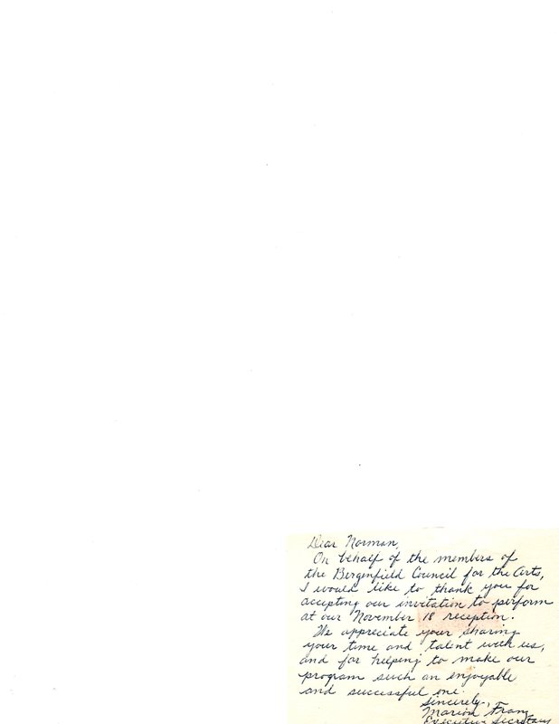 Note from Marion Frany executive secretary Bergenfield Council for the Arts to music director Norman H Gordon Undated.jpg