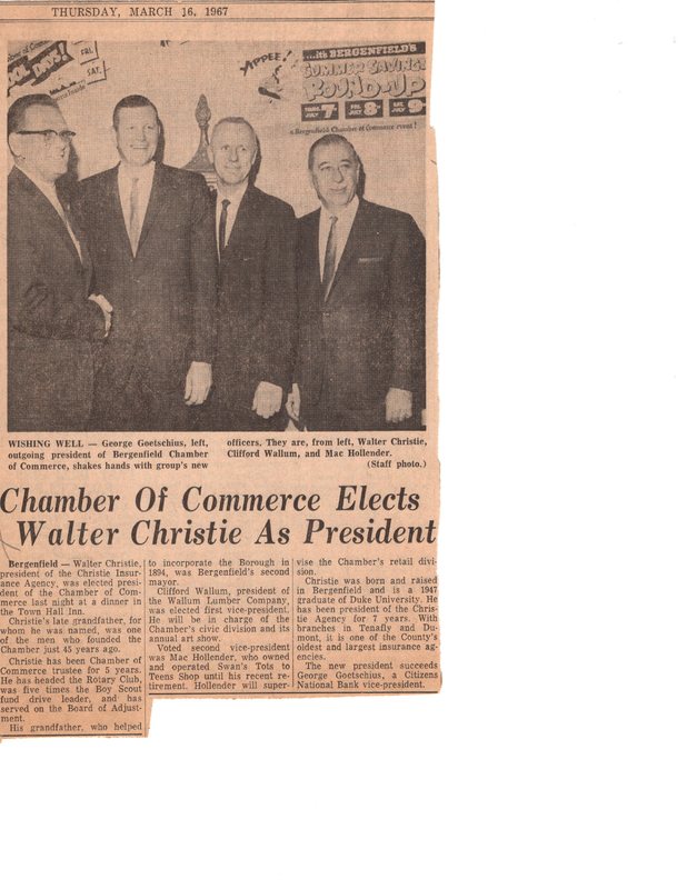 Chamber of Commerce Elects Walter Christie as President newspaper clipping March 16 1967 .jpg