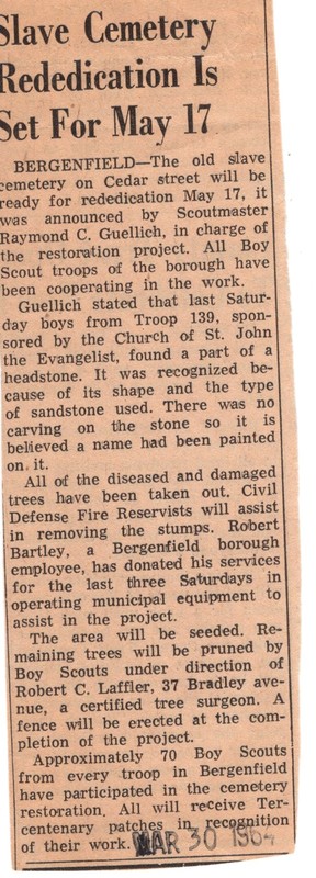 Slave Cemetery Rededication is Set for May 17 newspaper clipping March 30 1964.jpg