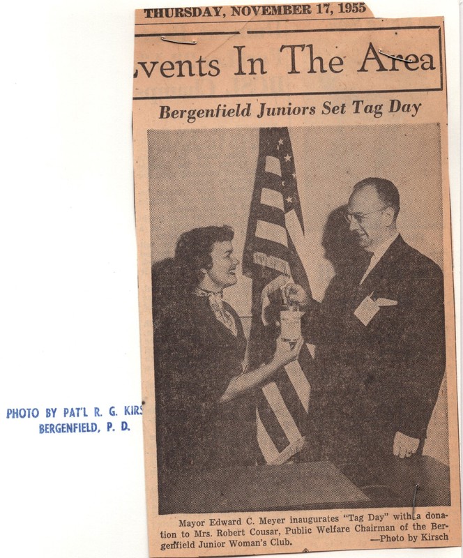 Newspaper Clip Mayor Meyer inaugurates Tag Day with Mrs. Robert Cousar Public Welfare Chairman of the Bergenfield Junior Woman's Club.jpg