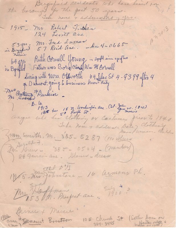 Handwritten and typed list of 50 year Bergenfield residents draft P6 front.jpg