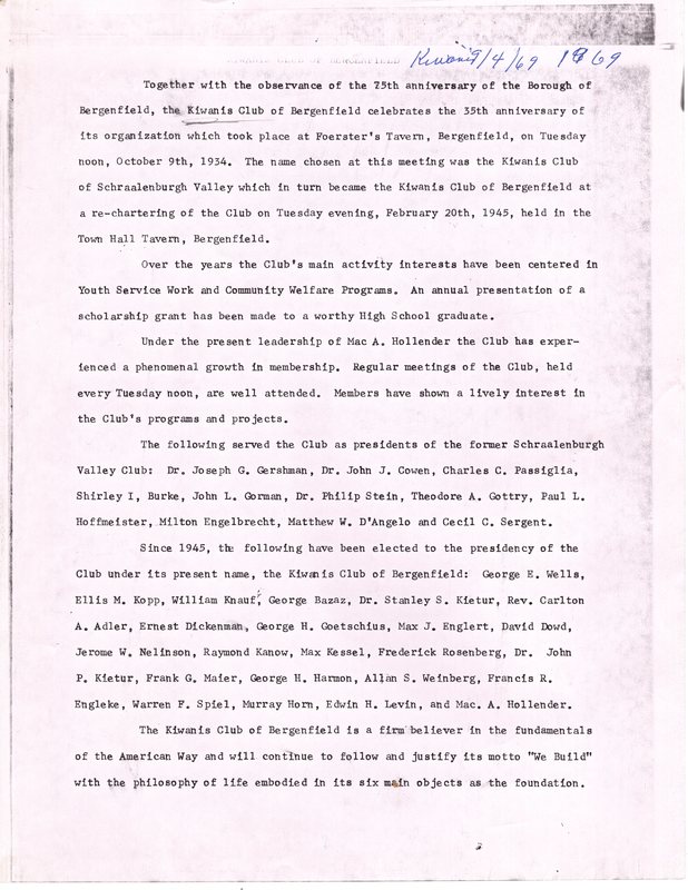 History of the Kiwanis Club of Bergenfield typewritten 1 page 1969.jpg