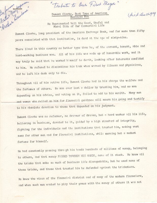 Dumont Clarke Best Type of American Business Man Tribute to Our First Mayor editorial from the New York Evening Journal by Arthur Brisbane Dec 28 1909 1.jpg