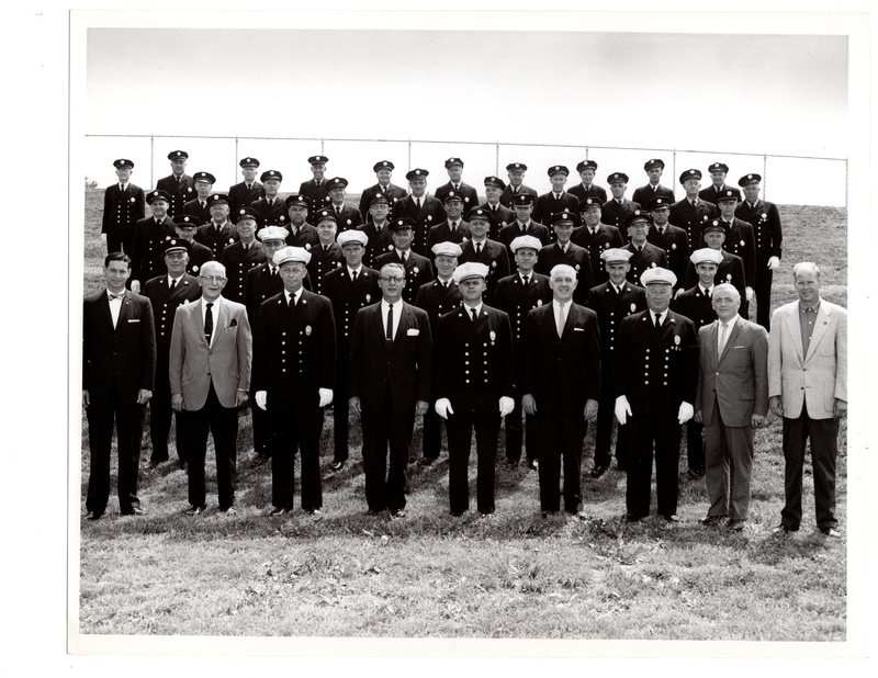 1 black and white photograph (8 x 10) Bergenfield Fire Department with Mayor Hugh Gillson and borough officials, July 4, 1962.jpg