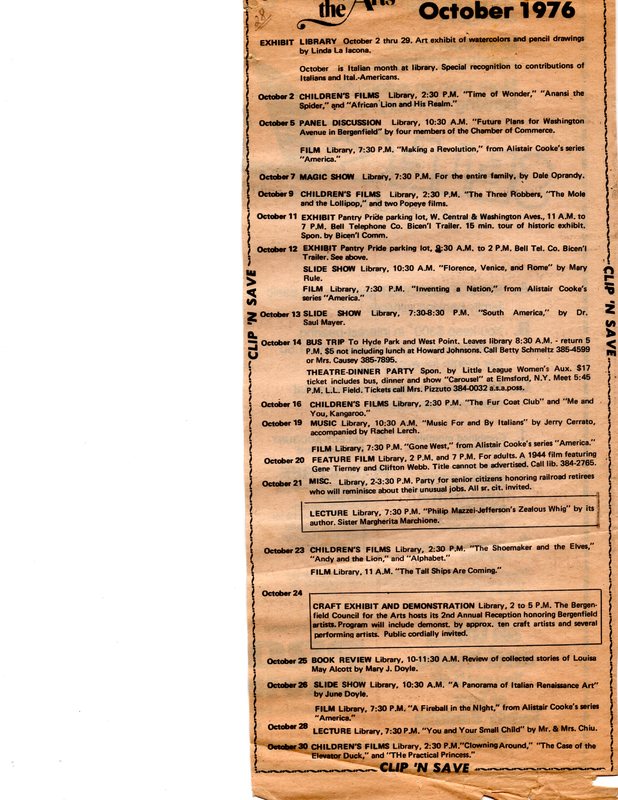 Cultural Calendar, October 1976 (newspaper clipping) undated.jpg