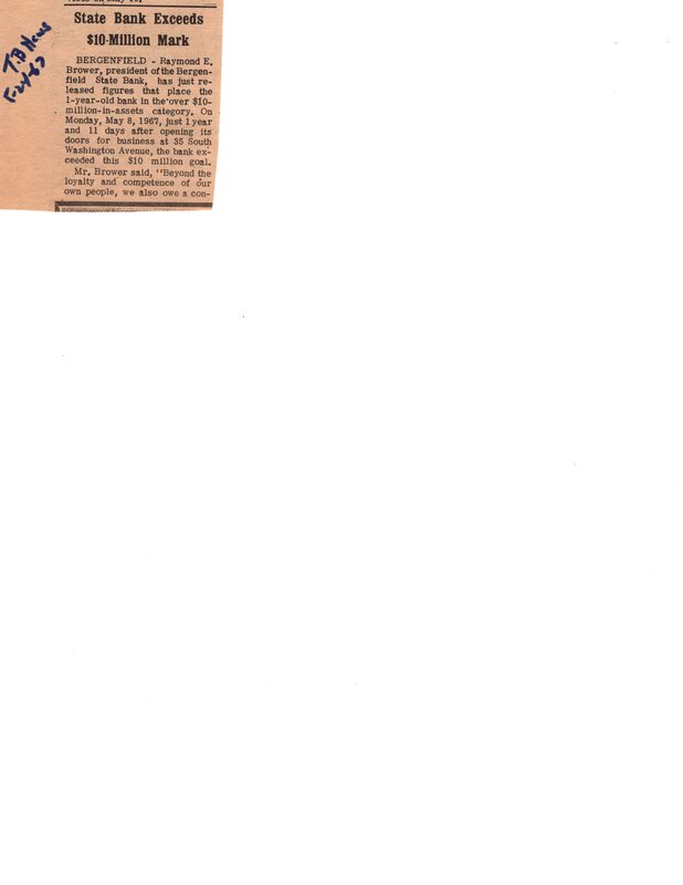 State Bank Exceeds 10 Million Mark newspaper clipping Twin Boro News May 24 1967.jpg