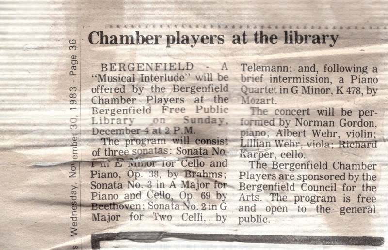 Chamber Players at the Library newspaper clipping Nov 30 1983.jpg