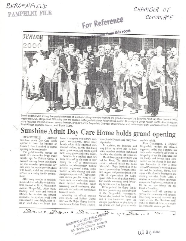 Sunshine Adult Day Care Home Holds Grand Opening newspaper clipping June 2000.jpg