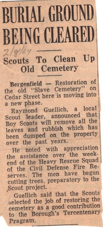 Burial Ground Being Cleared Scouts to Clean Up Old Cemetery newspaper clipping February 8 1964 .jpg