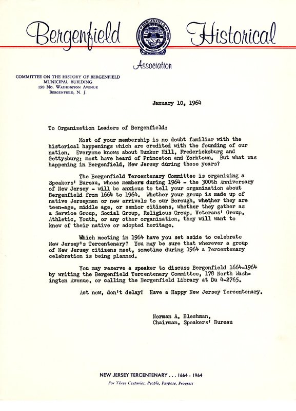 Norman A Bleshman Letter to Organization Leaders of Bergenfield.jpg