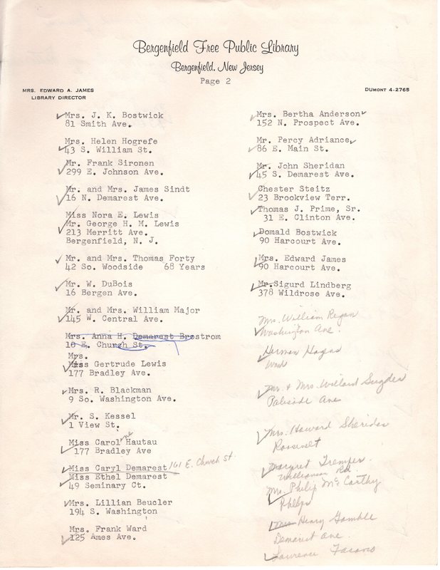 Handwritten and typed list of 50 year Bergenfield residents draft P2 front.jpg