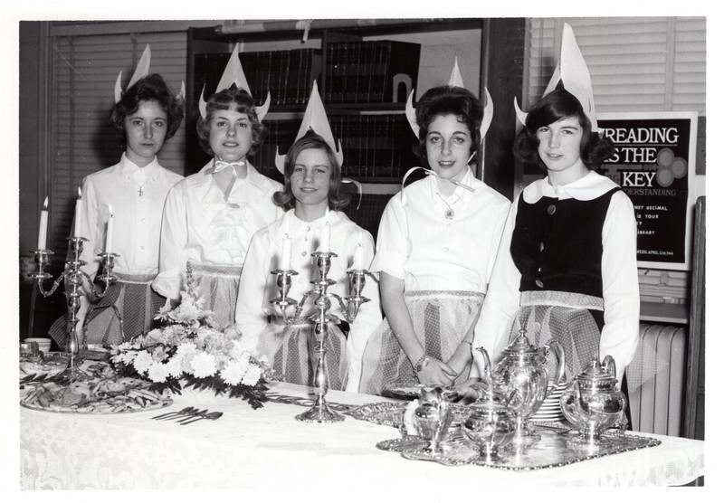 1 black and white photograph 5 women at a set table undated.jpg