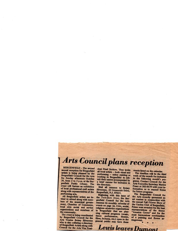 “Arts Council Plans Reception,” (newspaper clipping) Twin Boro News, Sept. 29, 1976.jpg