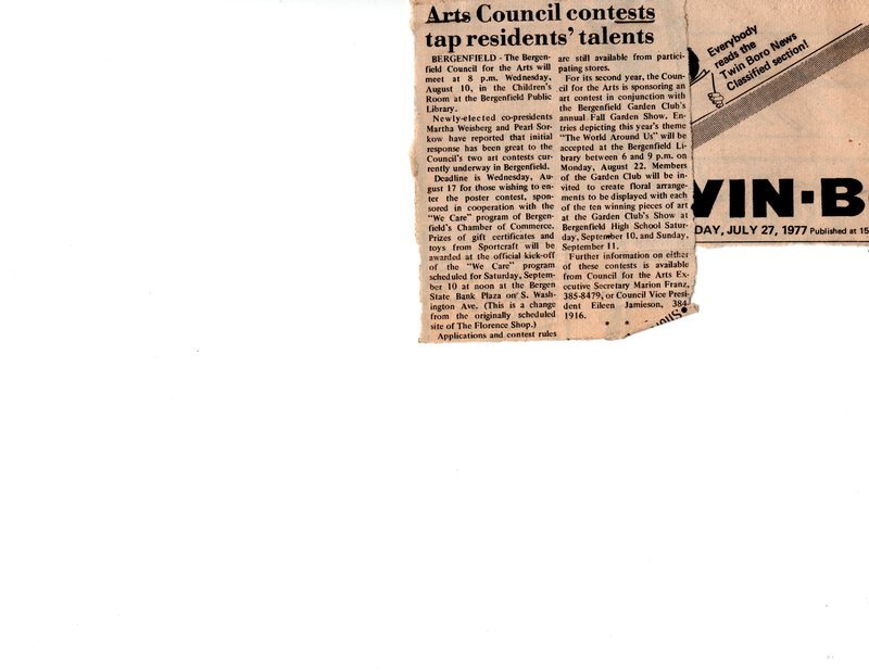 “Arts Council Contests Tap Residents’ Talents,” (newspaper clipping) Twin Boro News, July 27, 1977.jpg