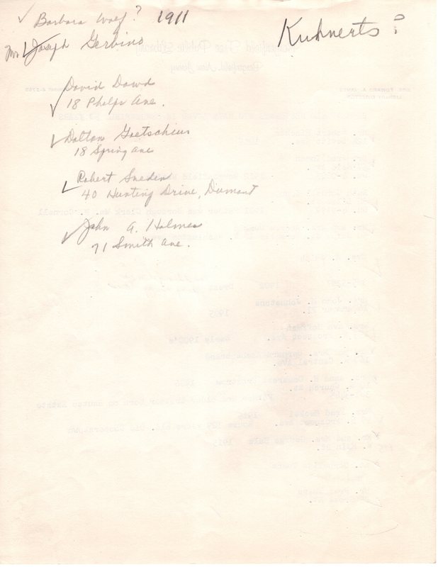 Handwritten and typed list of 50 year Bergenfield residents draft P1 back.jpg