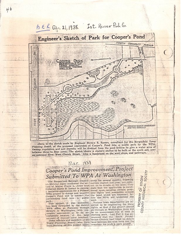 Engineers Sketch of Park for Coopers Pond Interboro Review newspaper clipping August 21 1938.jpg