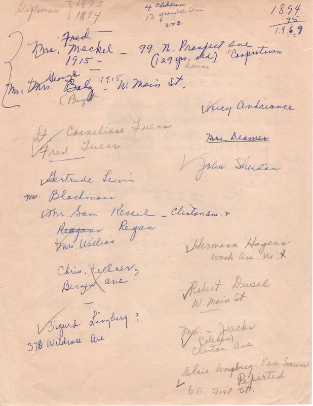 Handwritten and typed list of 50 year Bergenfield residents draft P6 back.jpg