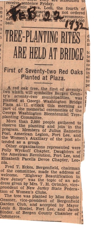 Tree Planting Rites are Held at Bridge newspaper Feb 22 1932.jpg