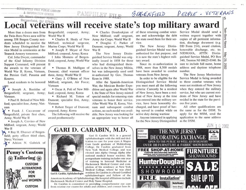 Bastidas Joseph A Caccavone Frank J Elasser Roy H Adrion N Gulnick Local Veterans Will Receive State's Top Military Award Twin Boro News May 29 2002.jpg