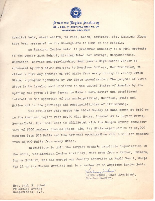 General Geo W Goethals Unit No 90 American Legion Auxiliary history typewritten Sept 30 1960 4.jpg