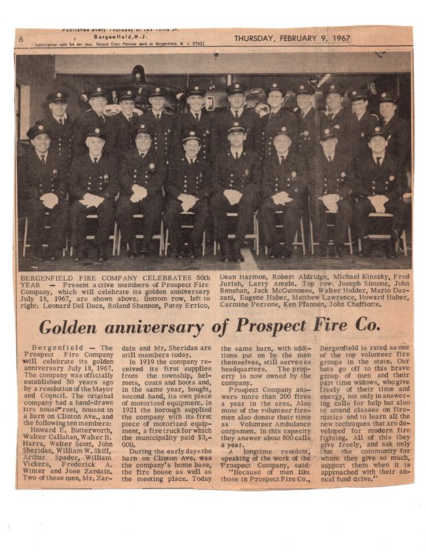 Golden Anniversary of Prospect Fire Co., (newspaper clipping) Feb. 9, 1967.jpg