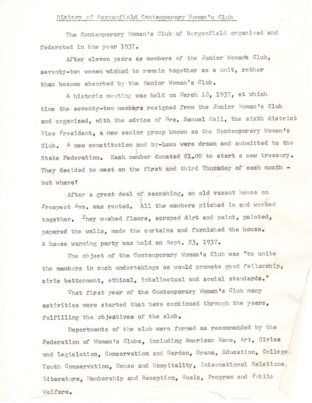 History of Bergenfield Contemporary Womans Club typewritten 2 pages Undated 1.jpg