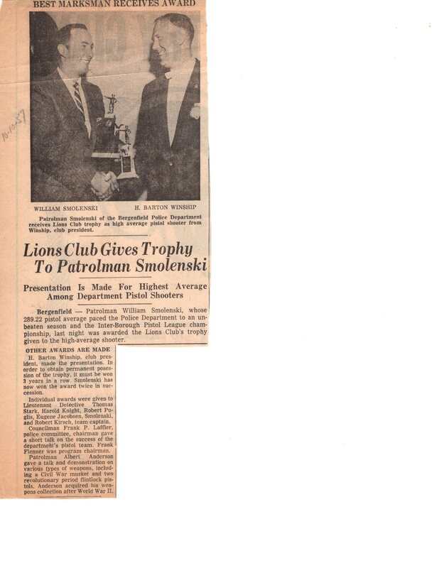 Best Marksman Receive Award Lions Club Gives Trophy to Patrolman Smolenski newspaper clipping Oct 10 1957.jpg