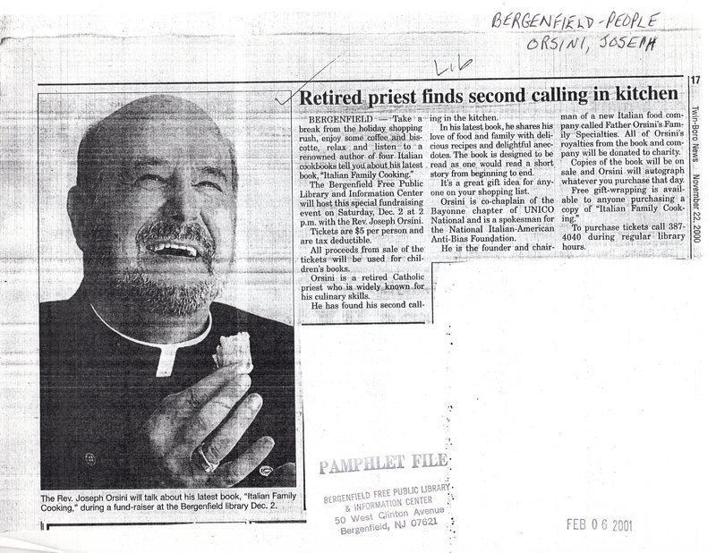 Orsini Joseph Retired Priest Finds Second Calling in Kitchen twin boro news November 22 2000.jpg